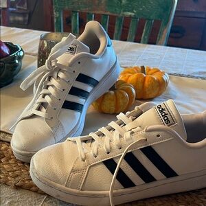 Adidas Classic White Sneakers with Black Stripes